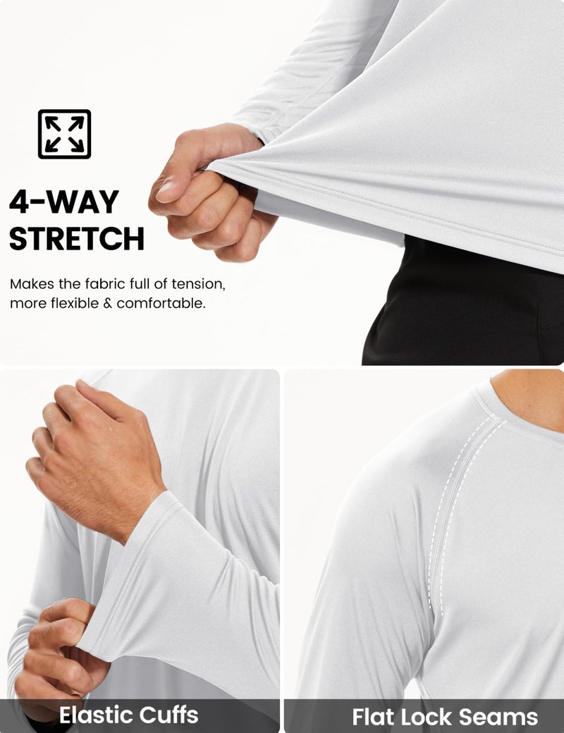 TACVASEN Mens Athletic T-Shirt Long Sleeve Rash Guard UV SPF Sun Shirts Quick Dry Breathable Workout Running Shirt Swim Shirt White 2XL - Image 3